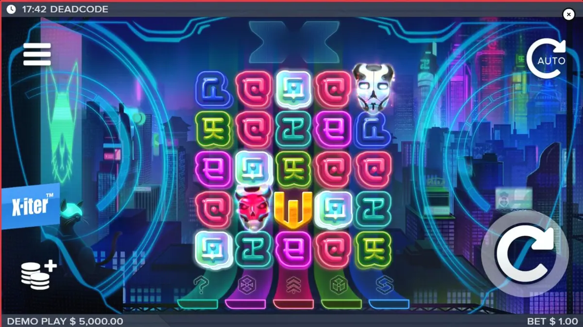 Deadcode slot machine interface na may cyberpunk theme