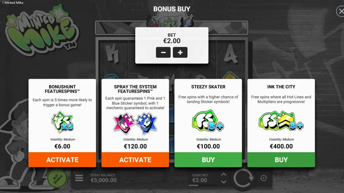 Isang makulay na graffiti themed slot machine na may neon elements.